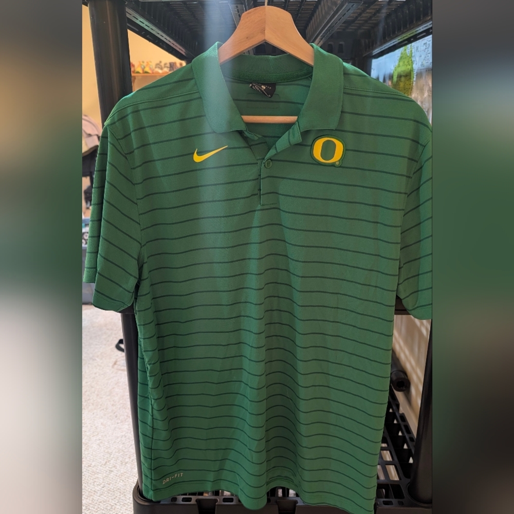 Nike Oregon Dri-Fit Green Striped Men's Polo Shirt Size Medium
